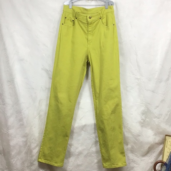 GEIGER Collections Jeans Chartreuse High Rise Straight Leg Zip Front - Picture 8 of 9